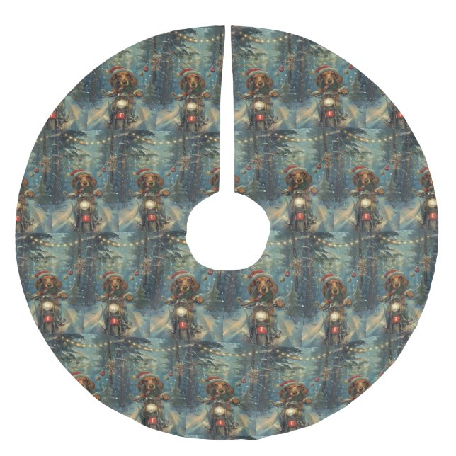 Dackel Dog Riding Motorrad Weihnachten Polyester Weihnachtsbaumdecke (Vorderseite)