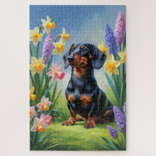 Dackel Dog Spring Blumen Malerei