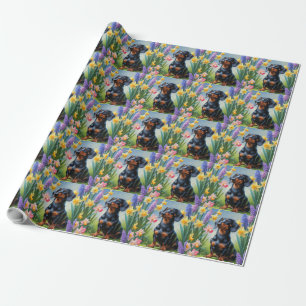 Dackel Dog Spring Blumen Malerei Geschenkpapier