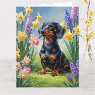 Dackel Dog Spring Blumen Malerei Karte