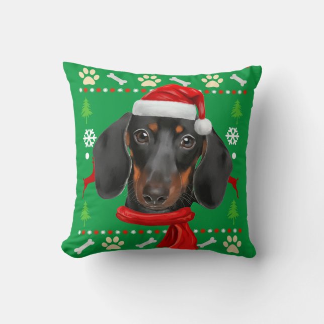 Dackel Dog Ugly Weihnachten Kissen (Vorderseite)