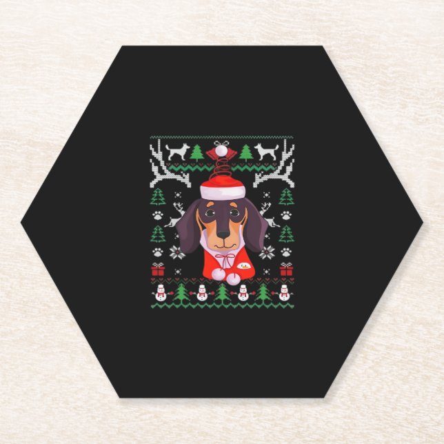 Dackel Dog Ugly Weihnachten Klassischer T - Shirt Untersetzer (Vorderseite)