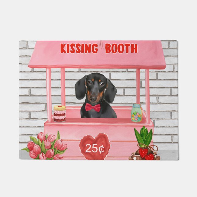 Dackel Dog Valentine's Day Kissing Booth Fußmatte (Vorderseite)