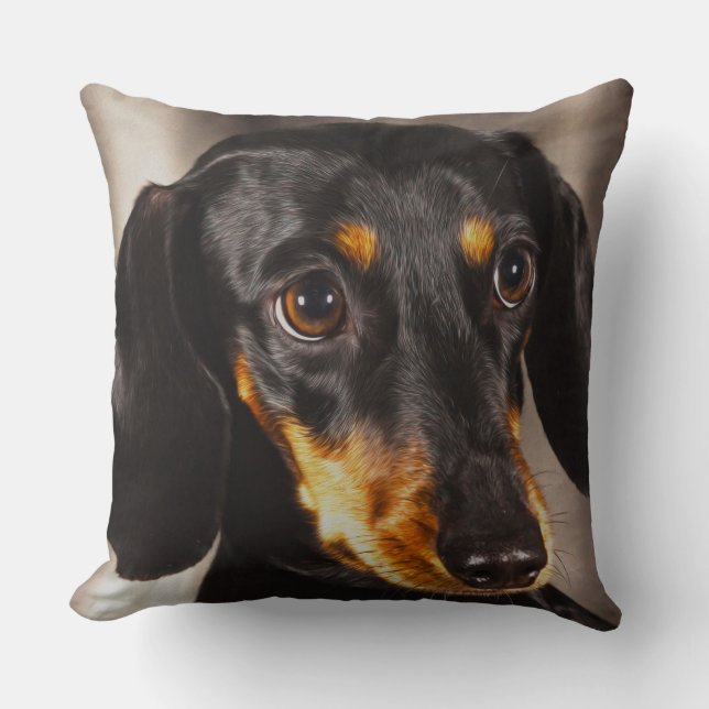 Dackel Dog Wasser Farbe Öl Malerei Art Kissen (Vorderseite)