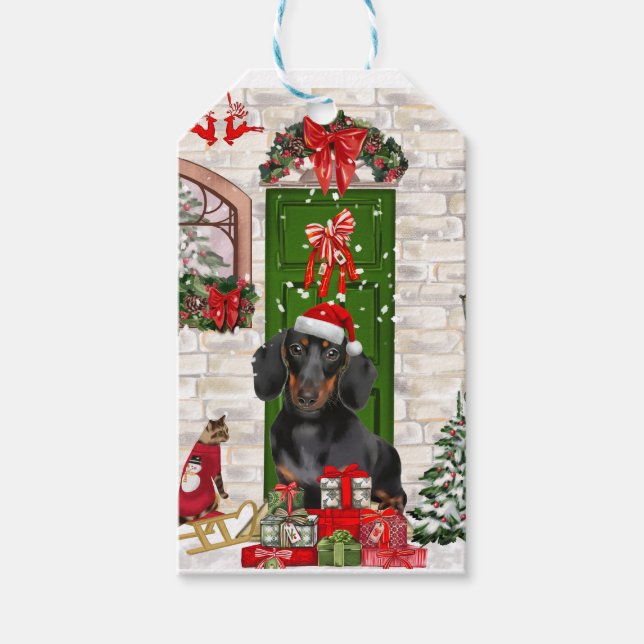 Dackel Dog Weihnachten Geschenkanhänger (Vorderseite)