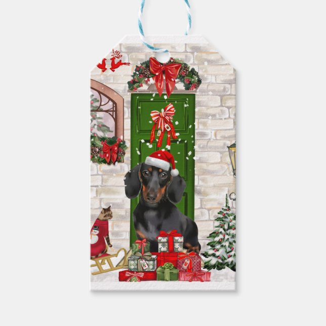 Dackel Dog Weihnachten Geschenkanhänger (Vorderseite)