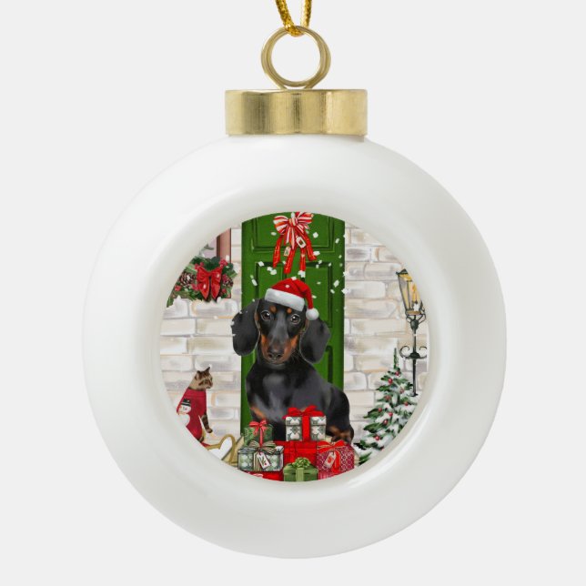 Dackel Dog Weihnachten Keramik Kugel-Ornament (Vorderseite)
