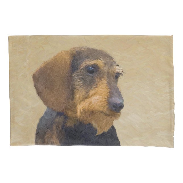 Dackel (Drahthaar) Gemälde Original Hundekunst Kissenbezug (Vorderseite)