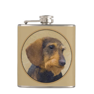 Dackel (Drahthaar) Malerei Original Dog Art Flachmann