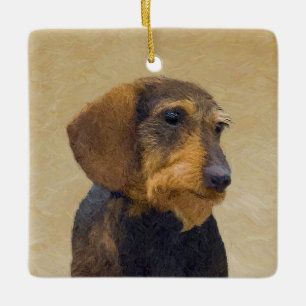 Dackel (Drahthaar) Malerei Original Dog Art Keramikornament