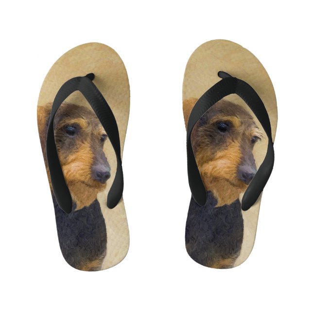 Dackel (Drahthaar) Malerei Original Dog Art Kinderbadesandalen (Fußbett)