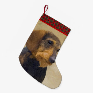 Dackel (Drahthaar) Malerei Original Dog Art Kleiner Weihnachtsstrumpf