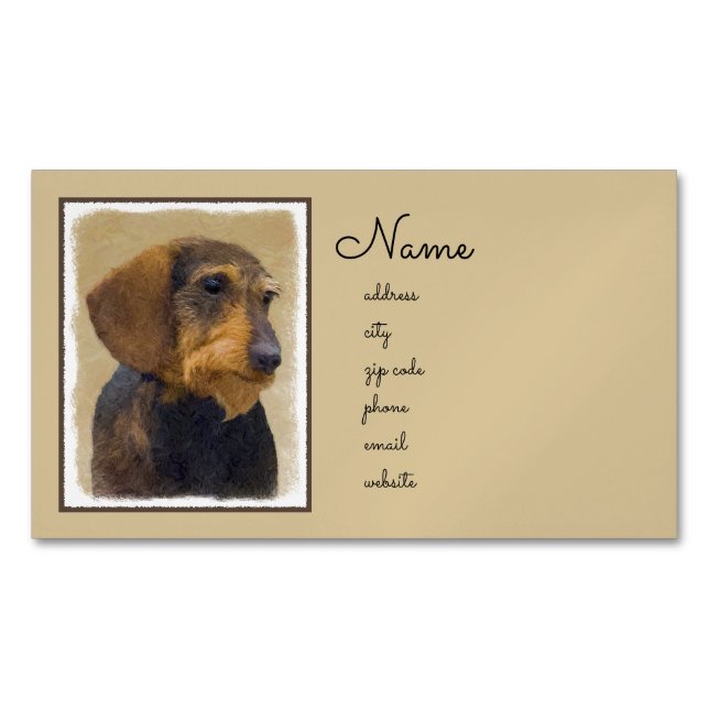 Dackel (Drahthaar) Malerei Original Dog Art Magnetische Visitenkarte (Vorderseite)