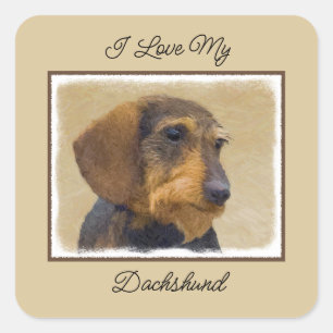 Dackel (Drahthaar) Malerei Original Dog Art Quadratischer Aufkleber