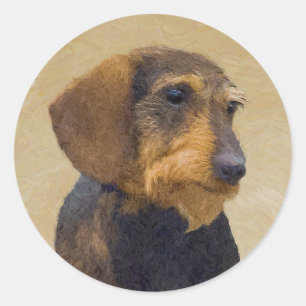 Dackel (Drahthaar) Malerei Original Dog Art Runder Aufkleber