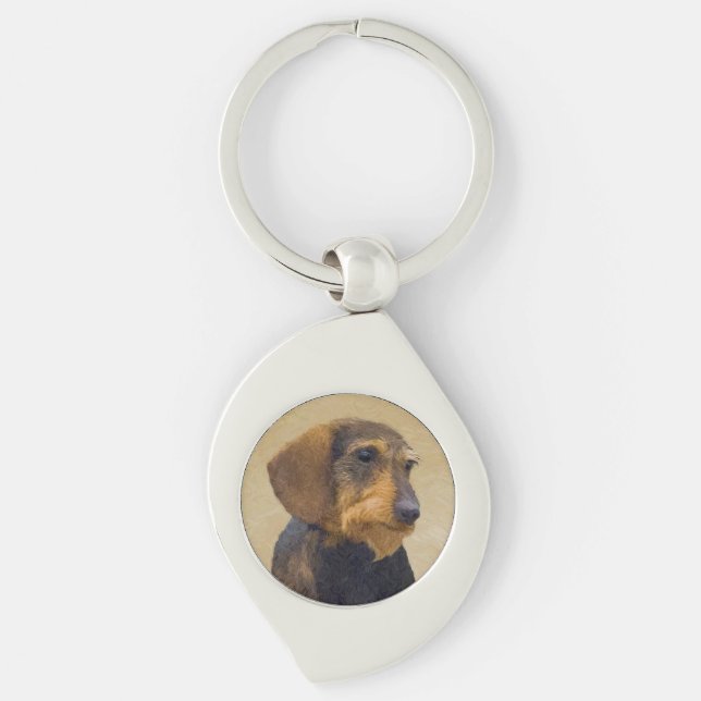 Dackel (Drahthaar) Malerei Original Dog Art Schlüsselanhänger (Vorderseite)