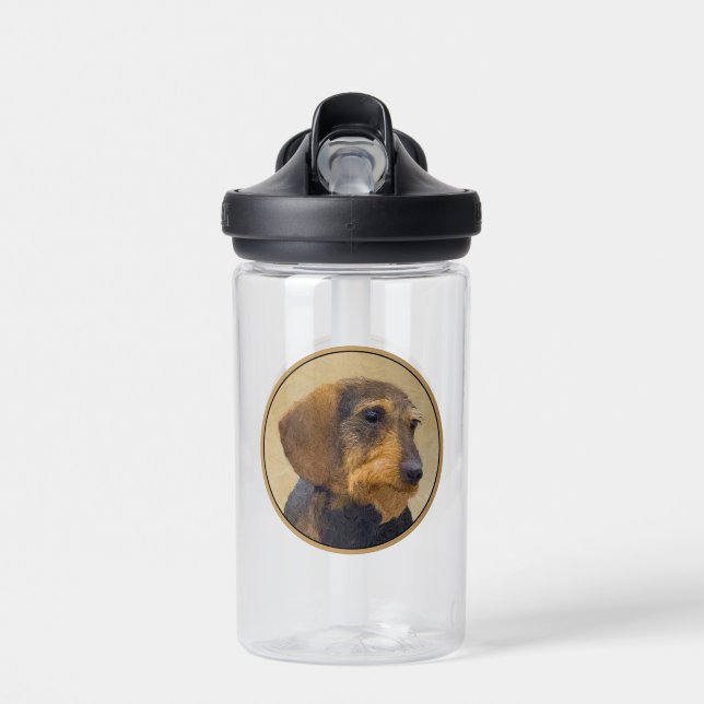 Dackel (Drahthaar) Malerei Original Dog Art Trinkflasche (Vorne)