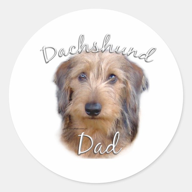 Dackel (Drahthaar) Vater 2 Runder Aufkleber (Vorderseite)