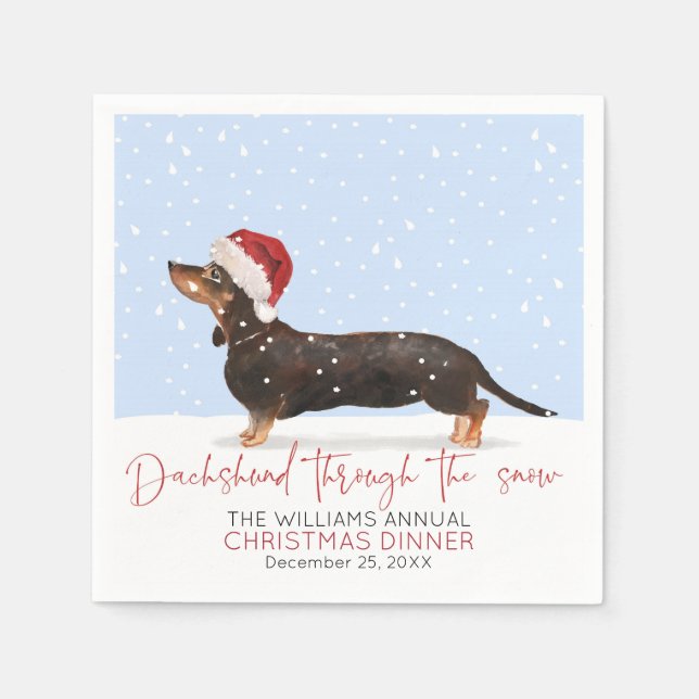 DACKEL DURCH DAS SCHNEE Niedliches WeihnachtsParty Serviette (Vorderseite)