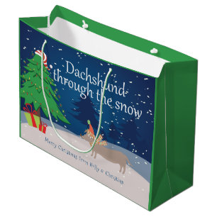 Dackel durch das Schnee Weihnachten Personalisiert Große Geschenktüte