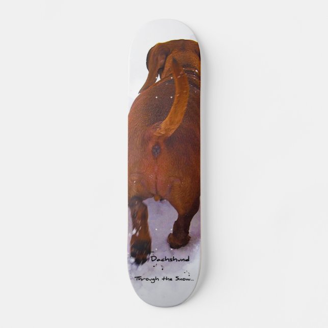 Dackel durch den Schnee, der durch den Schnee Skateboard (Vorderseite)