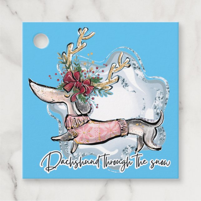 Dackel durch den Schnee Geschenkanhänger (Vorderseite)