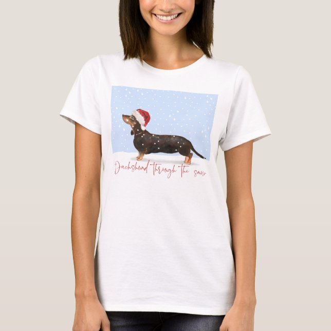 DACKEL DURCH DEN SCHNEE Niedliche Weihnachten T-Shirt (Vorderseite)