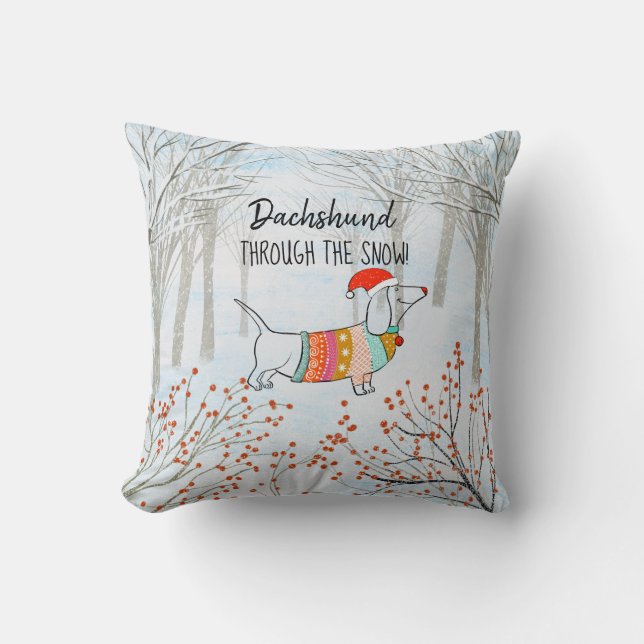 Dackel durch den Schnee! niedlicher Winter Kissen (Vorderseite)