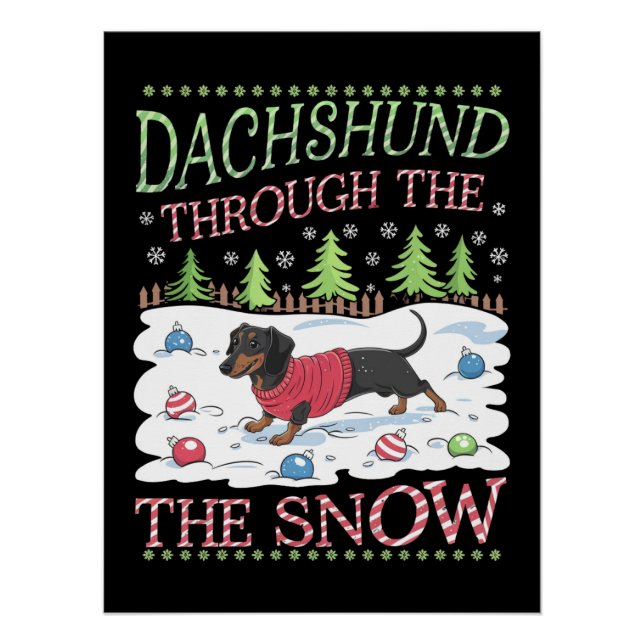 Dackel durch den Schnee Poster (Vorderseite)