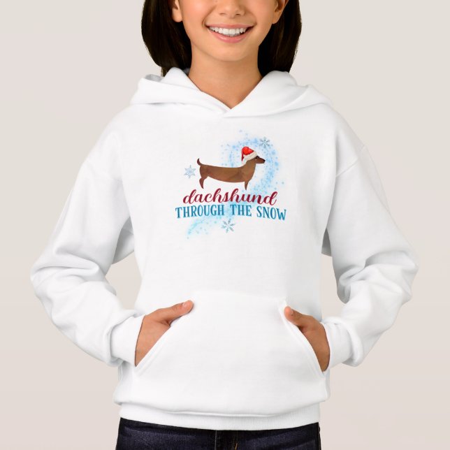 Dackel durch den Schnee Weihnachten Weihnachten Hoodie (Vorderseite)