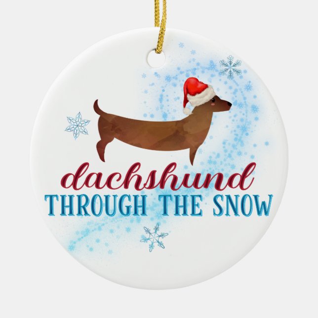 Dackel durch den Schnee Weihnachten Weihnachten Keramik Ornament (Vorne)