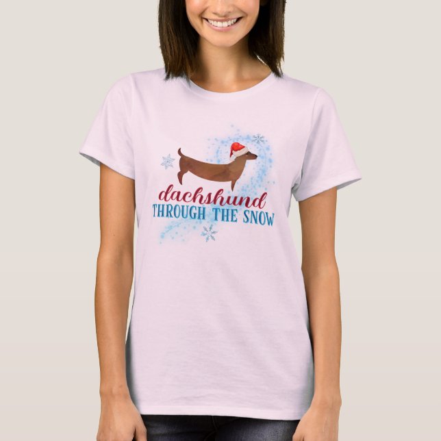 Dackel durch den Schnee Weihnachten Weihnachten T-Shirt (Vorderseite)