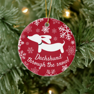 Dackel durch den Schnee Weihnachtsbaum Keramik Ornament