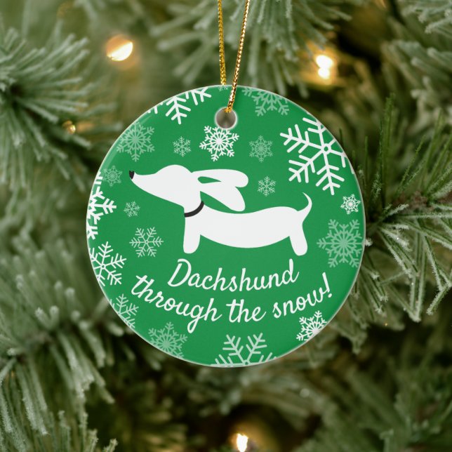 Dackel durch den Schnee Weihnachtsbaum Keramik Ornament (Baum)