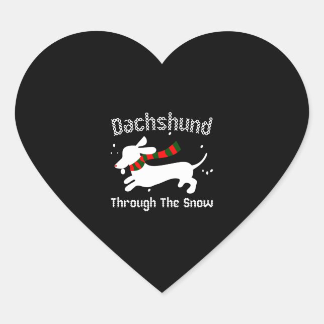 Dackel durch den schneebedeckten Weihnachtssüßer Herz-Aufkleber (Vorderseite)