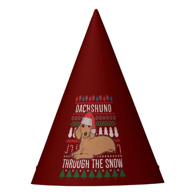 Dackel durch den schneebedeckten Weihnachtssüßer Partyhütchen (Vorderseite)