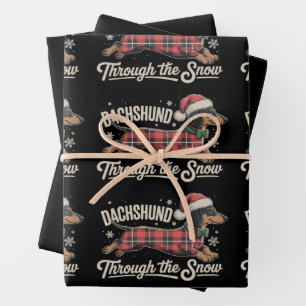 Dackel durch den Schneehund Weihnachten Kariert Geschenkpapier Set