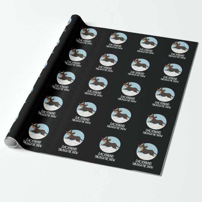 Dackel durch den schneeweihnachtlichen Pun Dark BG Geschenkpapier (Ungerollt)