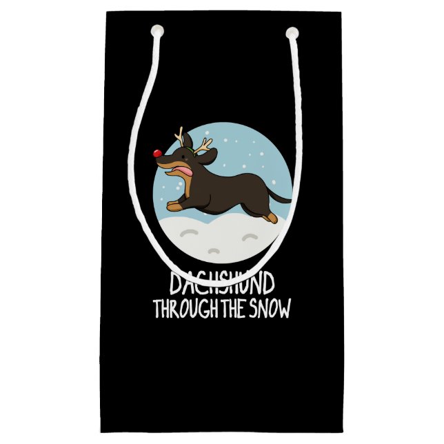 Dackel durch den schneeweihnachtlichen Pun Dark BG Kleine Geschenktüte (Vorderseite)