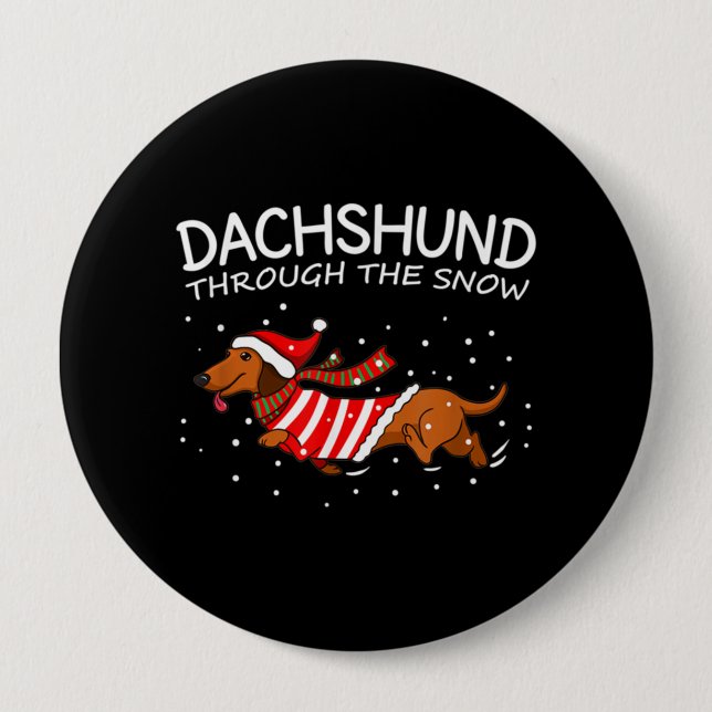 Dackel durch den schneewitzigen Hund Weihnachten Button (Vorderseite)