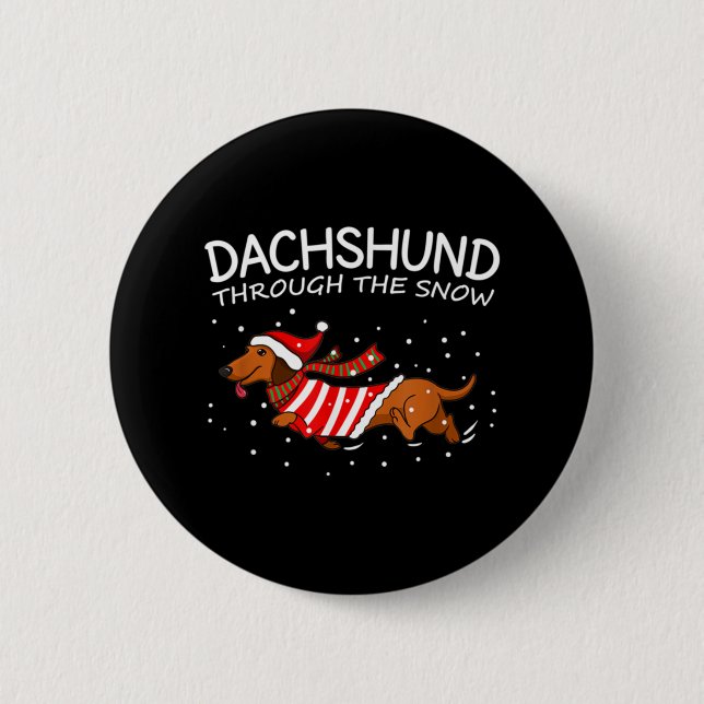 Dackel durch den schneewitzigen Hund Weihnachten Button (Vorderseite)