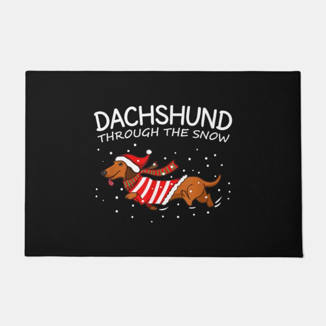 Dackel durch den schneewitzigen Hund Weihnachten Fußmatte (Vorderseite)