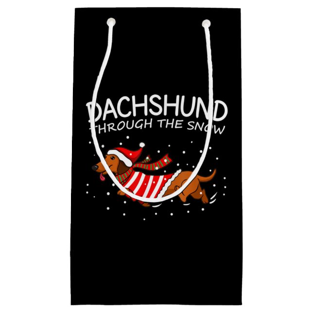 Dackel durch den schneewitzigen Hund Weihnachten Kleine Geschenktüte (Vorderseite)