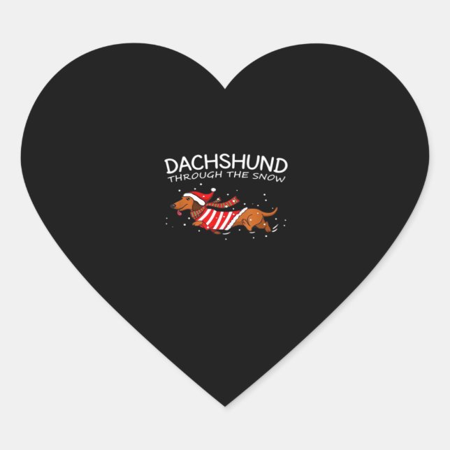 Dackel durch den schneewitzigen Hundeweihnachtskla Herz-Aufkleber (Vorderseite)