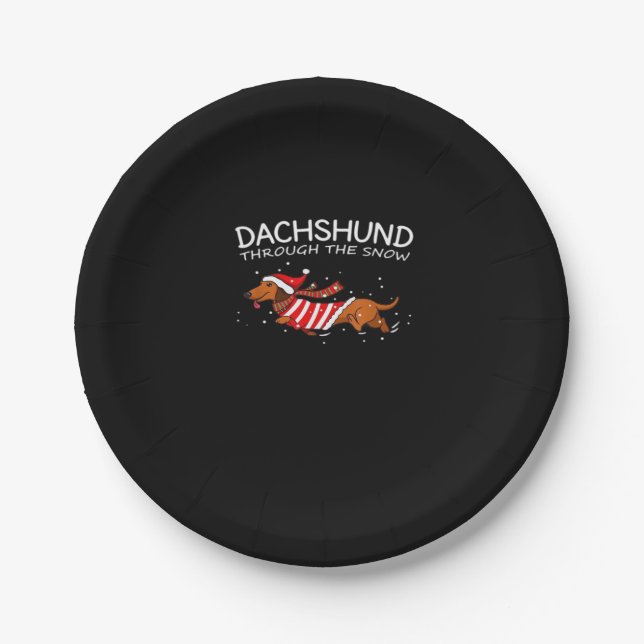 Dackel durch den schneewitzigen Hundeweihnachtskla Pappteller (Vorderseite)