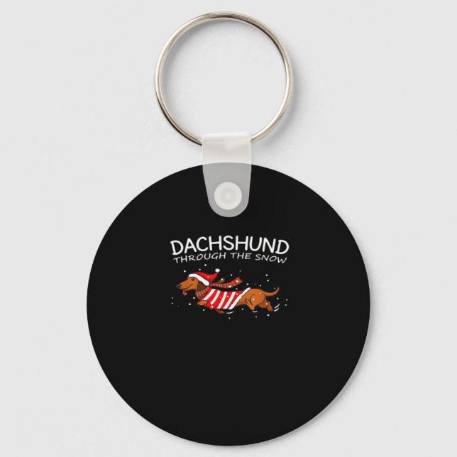 Dackel durch den schneewitzigen Hundeweihnachtskla Schlüsselanhänger (Vorderseite)