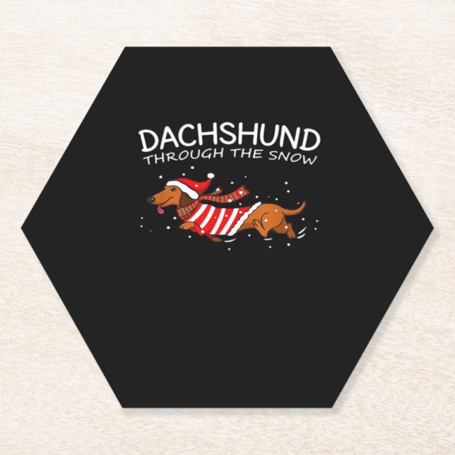 Dackel durch den schneewitzigen Hundeweihnachtskla Untersetzer (Vorderseite)