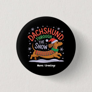 Dackel durch den schneewitzigen Weihnachtshund Button