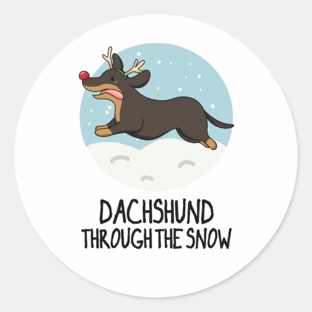 Dackel durch den sonnigen Weihnachtsabend Runder Aufkleber (Vorderseite)
