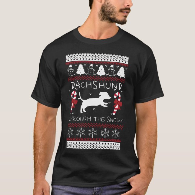 Dackel durch die Schnee-Dackel Ugly Christma T-Shirt (Vorderseite)